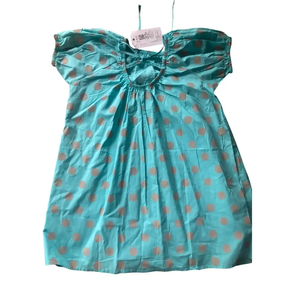 Girls Size 7 Cotton Dress Lot Lands’ End Blue Bandana Dress + NWT Polka Dot